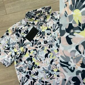 NWT Bad Birdie Men's Medium Savannah Swing Abstract Floral Performance Golf Polo